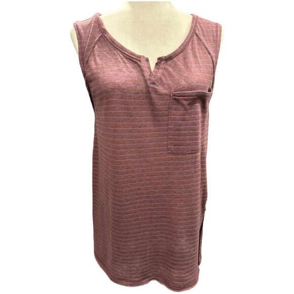 We the Free Oversized Maroon Striped Sleeveless T Shirt XS - Picture 2 of 7